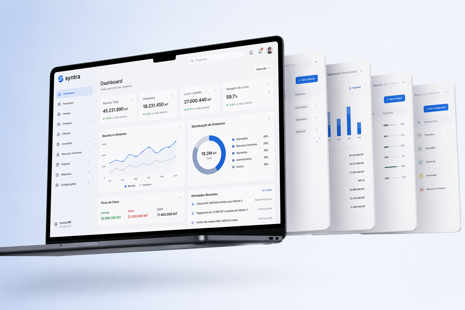 Interface de um sistema de gestão empresarial